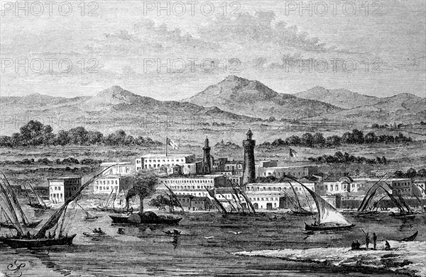 Sawakin, Suakin, harbour town in the Sudanese state of al-Bahr al-ahmar, Sudan, and was the most important harbour on the African coast of the Red Sea from the 15th to the 19th century, here in 1880, Historical, digital reproduction of an original from the 19th century, Africa