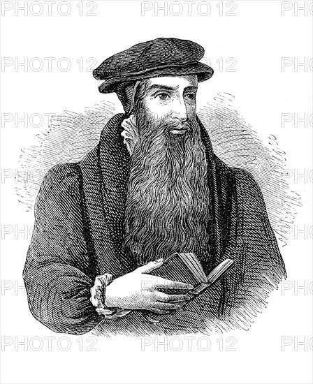 John Knox, c. 1514, 24 November 1572, a Scottish reformer and co-founder of the Presbyterian Church, Historical, digital reproduction of an original from the 19th century