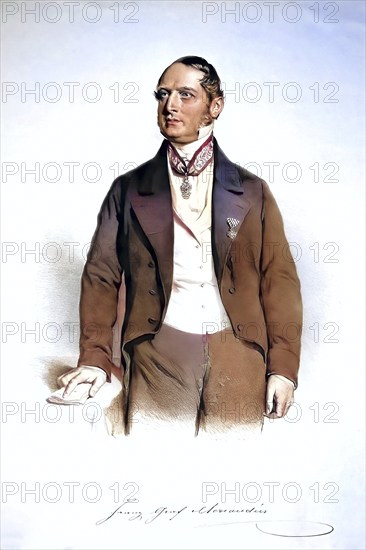 Franz Count Mercandin, 1802-1877, district governor in Olmütz, 1860 Imperial Councillor, real Privy Councillor, 1866 President of the Supreme Audit Office. Member of the House of Lords in 1867. Order of the Iron Crown, Historical, digitally restored reproduction from a 19th century original, Record date not stated