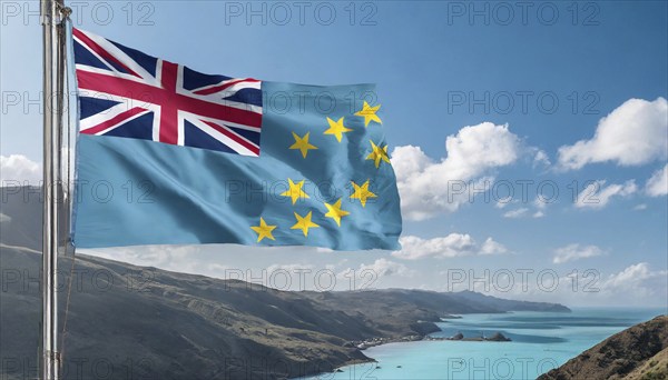 Flags, the national flag of Tuvalu flutters in the wind