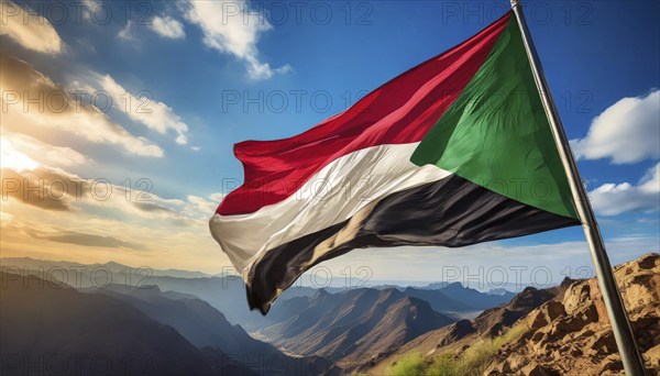 Flags, the national flag of Sudan flutters in the wind