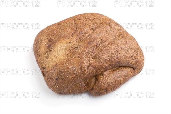 Fresh yeast free homemade bread with bran isolated on white background. side view, close up