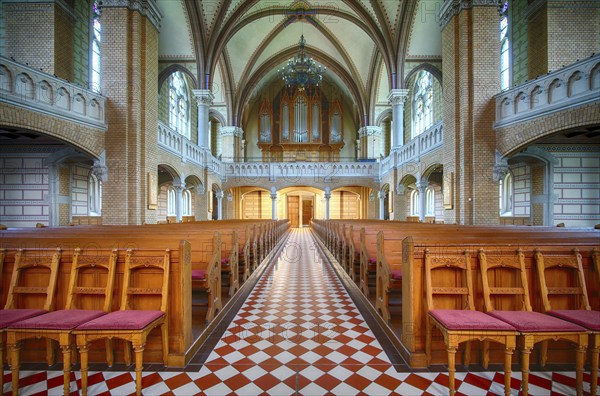 Interior view of the nave, organ, St Paul's Protestant Church, Heidenheim an der Brenz, Baden-Württemberg, Germany, Europe