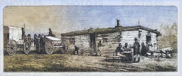 Old post station on the Colorado prairie. From American Pictures Drawn With Pen And Pencil by Rev Samuel Manning c. 1880, United States, America, Historic, digitally restored reproduction from a 19th century original, Record date not stated, North America