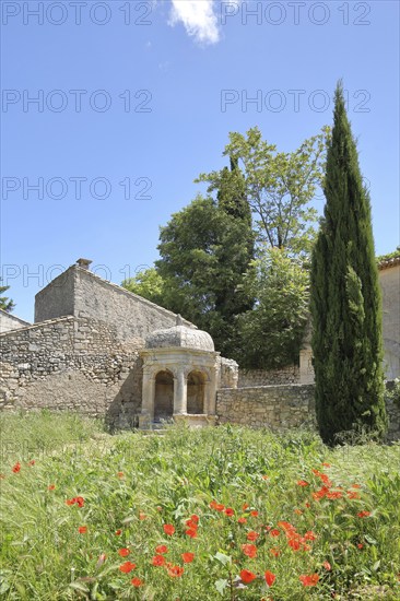 Pavillon de la Reine Jeanne built in 1581, cypress, mountain village, Les Baux-de-Provence, Alpilles, Alpilles, Bouches-du-Rhône, Provence, France, Europe