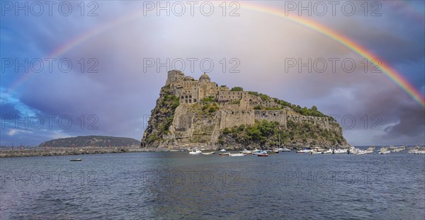 Italy, scenic medieval Aragon castle, Aragonese Castle om Ischia island near Naples, Europe