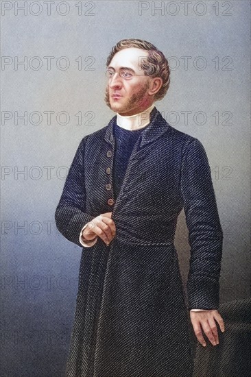 Rev. John Cumming, 1807-1881, popular and influential minister of the National Scottish Church in Covent Garden. Painted by DJPound after a photograph by J. Eastham. From the book The Drawing-Room Portrait Gallery of Eminent Personages, Volume 2, published in London 1859, digitally restored reproduction from a 19th century original, record date not stated