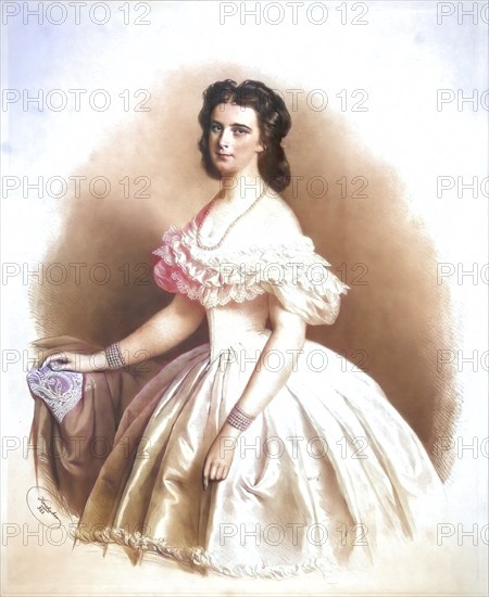 Elisabeth of Austria, 24 December 1837 as Elisabeth Amalie Eugenie von Wittelsbach, Duchess in Bavaria in Munich, Kingdom of Bavaria, 10 September 1898 in Geneva, Switzerland, came from the ducal collateral line Palatinate-Zweibrücken-Birkenfeld-Gelnhausen of the House of Wittelsbach. She became Empress of Austria in 1854 through her marriage to her cousin Franz Joseph I and Queen of Hungary in 1867, Historical, digitally restored reproduction from a 19th century original, Record date not stated, Europe