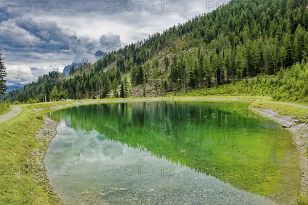 Panoramic lake, mountain lake, Stubai Alps near Telfes and Fulpmes, high mountains of the Alps, weather mood, cloud mood, Tyrol, Austria, Europe