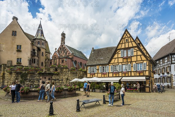 Medieval village and colourful half-timbered houses, Eguisheim, Plus beaux villages de France, Haut-Rhin, Alsace, Alsace, France, Europe