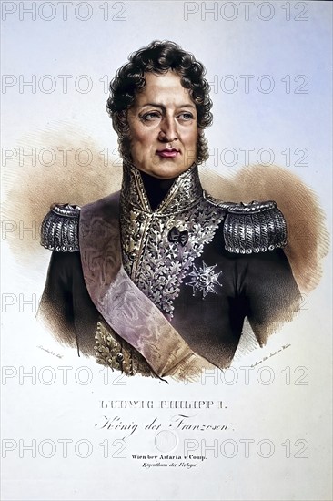 Louis-Philippe I. (French Louis-Philippe Ier: born 6 October 1773 in Paris: died 26 August 1850 in Claremont House south of Esher, county of Surrey) was French king during the so-called July Monarchy from 1830 to 1848, Historical, digitally restored reproduction from a 19th century original, Record date not stated