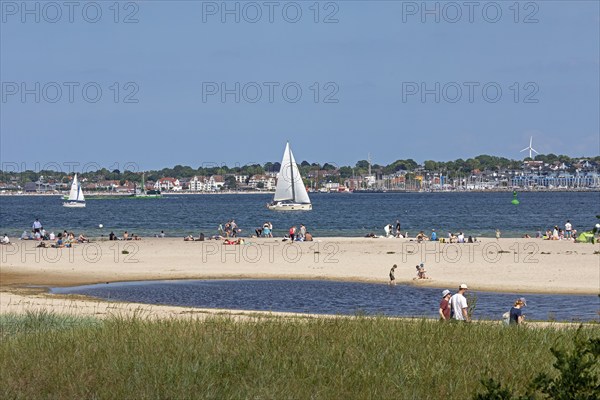 Sailing boats, people, Laboe, Kieler Woche, Falckensteiner Strand, Kiel Fjord, Kiel, Schleswig-Holstein, Germany, Europe