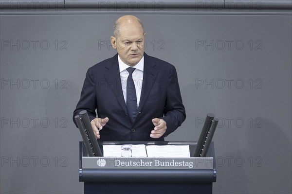 Olaf Scholz (SPD), Federal Chancellor, recorded during his government statement in the German Bundestag in Berlin, 26 June 2024