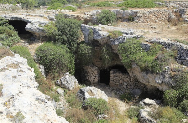 Medieval cave dwellings homes Ghar il-Kbir, Dingli, Malta, Europe