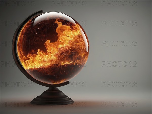 Burning globe, a concept of climate change, global warming and wildfires raging on earth, AI generated