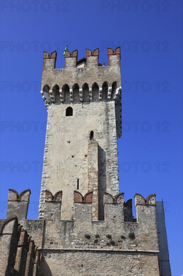 Keep of the Scaligero Castle, Castello Scaligero, in Sirmione, moated castle on the southern shore of Lake Garda, province of Brescia, Lombardy, Italy, Europe