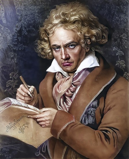 Ludwig van Beethoven, (baptised on 17 December 1770 in Bonn, capital and residence of the Electorate of Cologne, died 26 March 1827 in Vienna, Austrian Empire) was a German composer and pianist, idealising painting by Joseph Karl Stieler, ca. 1820, Historical, digitally restored reproduction from a 19th century original, Record date not stated