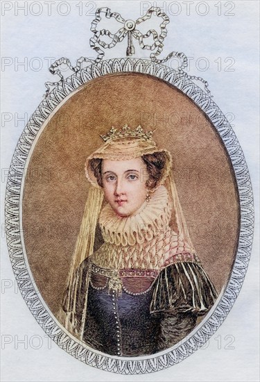 Mary Queen of Scots, 1542-1587 also Mary Stuart, daughter of James V, King of Scotland. Original etching by Mercier. From the book Lady Jackson's Work, 1899, Historic, digitally restored reproduction from a 19th century original, Record date not stated