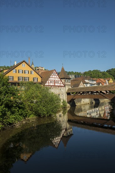 Medieval town and half-timbered houses, Schwäbisch Hall, Old Town, Kocher Valley, Kocher, Hohenlohe, Franconia, Baden-Württemberg, Germany, Europe