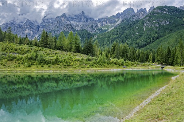 Panoramic lake, mountain lake, Stubai Alps near Telfes and Fulpmes, high mountains of the Alps, weather mood, cloud mood, Tyrol, Austria, Europe