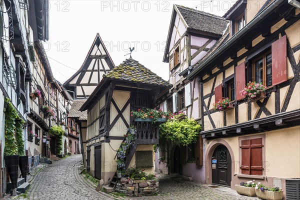 Medieval village and colourful half-timbered houses, Eguisheim, Plus beaux villages de France, Haut-Rhin, Alsace, Alsace, France, Europe