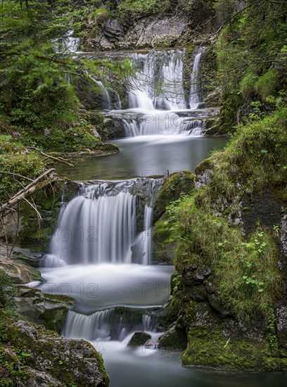 Long exposure, small waterfall in the surroundings of Bad Tölz, Bavaria, Germany, Europe