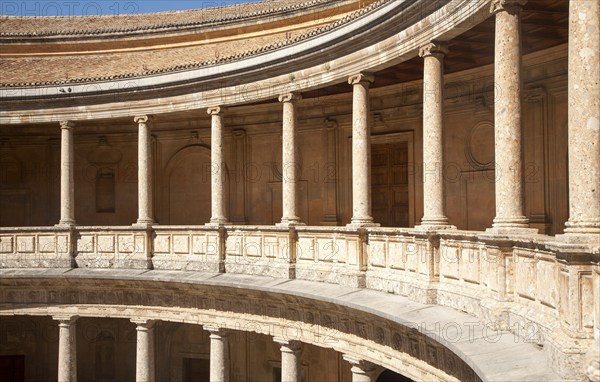 Courtyard inside the Palacio de Carlos V, Palace of Charles V, Alhambra complex, Granada, Spain, Europe