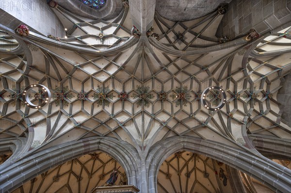 Late Gothic ribbed vault from the Heilig-Kreuz-Münster, 15th century, Rottweil, Baden-Württemberg, Germany, Europe