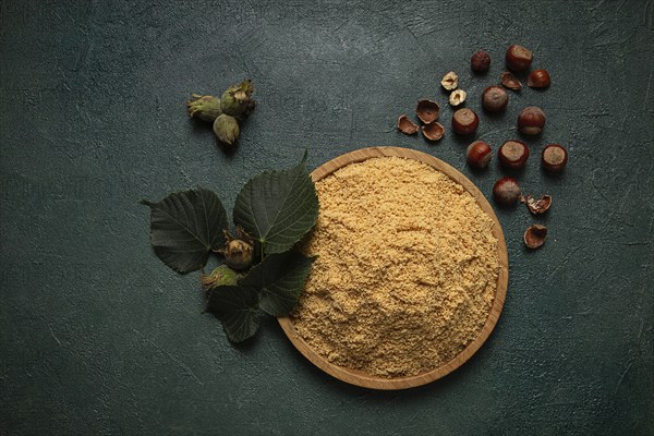 Hazelnut flour, top view, filbert, cobnut, top view, no people