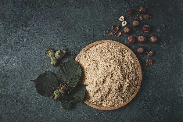 Hazelnut flour, top view, filbert, cobnut, top view, no people