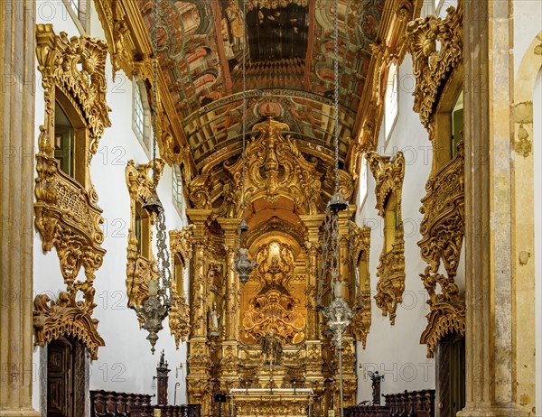 Gold-plated baroque church altar in the city of Recife in Pernambuco, Recife, Pernambuco, Brazil, South America