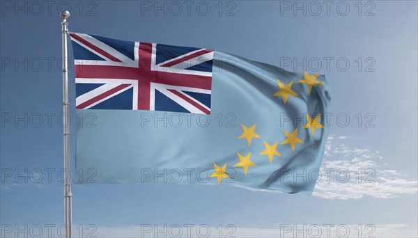 Flags, the national flag of Tuvalu flutters in the wind