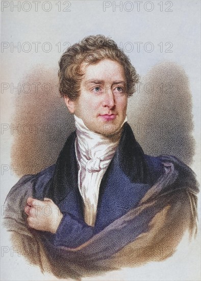 Sir Robert Peel, 2nd Baronet, 1788-1850, British Prime Minister (1834-35, 1841-46) and founder of the Conservative Party, who was responsible for the repeal of the Corn Laws (1846), which restricted the import of grain, Historical, digitally restored reproduction from a 19th century original, Record date not stated