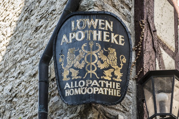 Sign of a pharmacy, allopathy, homeopathy, Schwäbisch Hall, Old Town, Hohenlohe, Franconia, Baden-Württemberg, Germany, Europe