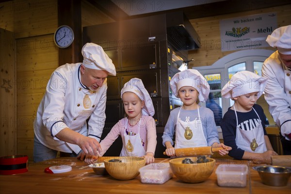 Christmas bakery and show bakery at the Striezelmarkt. In cooperation with the Dresden Stollen Association, the state capital of Dresden conjures up a particularly sweet treat for young Striezelmarkt visitors. In the Christmas bakery within sight of the Kreuzkirche, the motto is On the biscuits, get set, go! every day from 10 a.m. to 6 p.m., Dresden, Saxony, Germany, Europe