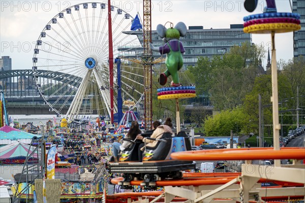 Rides, stalls, at the fair, funfair, spring fair, Easter fair, at the Deutzer Werft, on the Rhine in Cologne, North Rhine-Westphalia, Germany, Europe