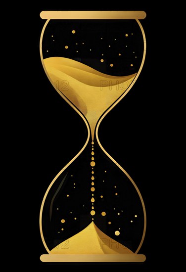 Minimalist hourglass illustration with abstract golden sand falling slowly, representing the countdown to the New Year in a clean, symbolic way, AI generated