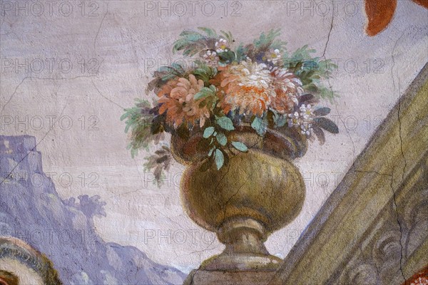 Flower amphora, fresco details, St Kilian, Bad Heilbrunn, Upper Bavaria, Germany, Europe