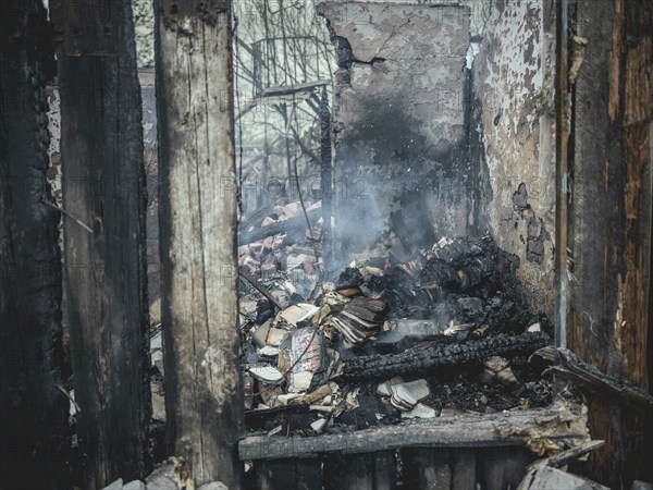 Destroyed house after Missile impact on 19 April, one family survives with children in the basement, a neighbour dies in the attack, Selidove, Ukraine, 2024, Europe