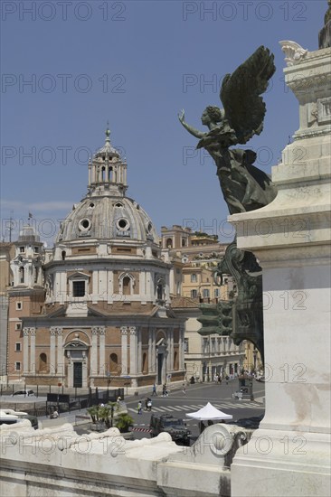 View from the Monumento Vittorio Emanuele II, Piazza Venezia, to the church of Santa Maria di Loreto, Rome, Italy, Europe