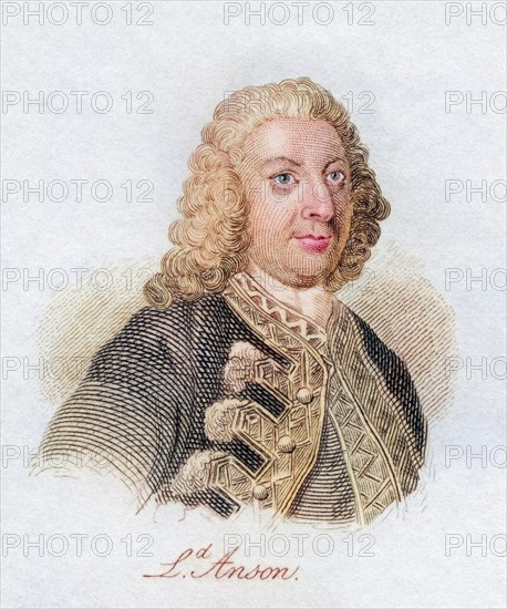 George Anson, 1st Baron Anson 1697, 1762, British admiral and wealthy aristocrat, known for his circumnavigation of the globe. From the book Crabbs Historical Dictionary published 1825, Historical, digitally restored reproduction from a 19th century original, Record date not stated