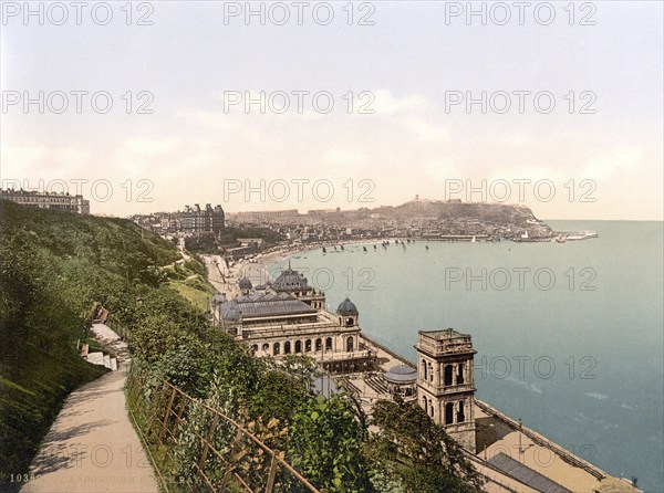 Scarborough, South Bay, Yorkshire, England, Historic, digitally restored reproduction from a 19th century original, 1880, Record date not stated