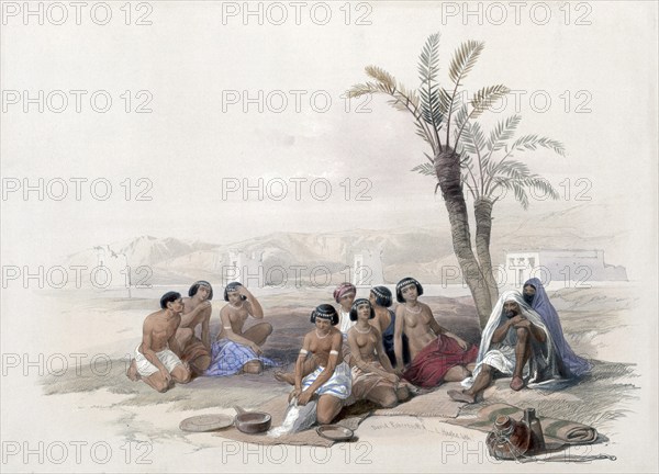 Abyssinian slaves resting in Korti, Nubia, Egypt, around 1850, Historical, digitally restored reproduction from a 19th century original, exact date unknown, Africa