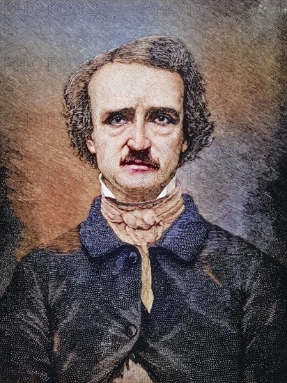 Edgar Allan Poe 1809 to 1849 US-American author, editor and critic from the 19th century print, Historical, digitally restored reproduction from a 19th century original, Record date not stated