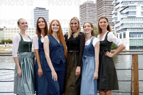 Barbara Meier (3rd from left) and models at the fair fashion show of the Angermaier Greenline X Barbara Meier collection at Spindler & Klatt. Berlin, 11.09.2024