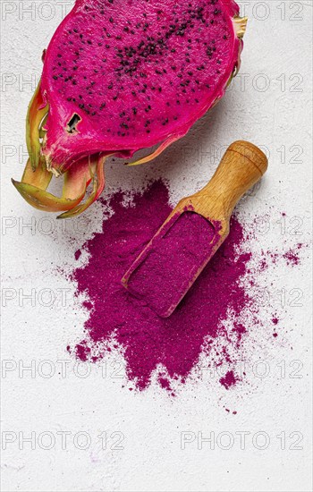 Pitaya powder, dragon fruit, freeze-dried powder, top view, no people