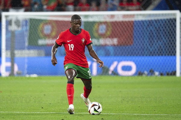 LEIPZIG, GERMANY - JUNE 18, 2024: Euro 2024 Groupe F match Portugal vs Czechia 2:1. In action Nuno Mendes.