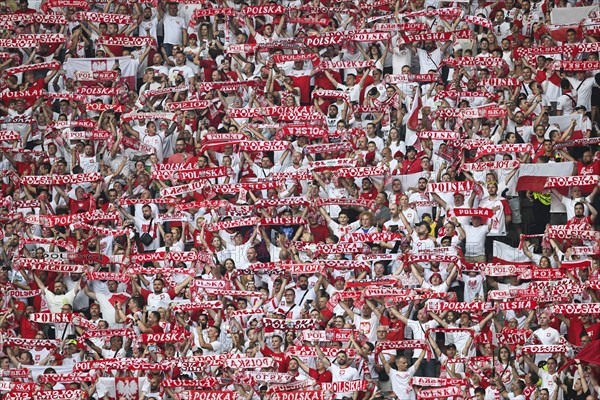 BERLIN, GERMANY - JUNE 21, 2024: Euro 2024 Groupe D match Poland vs Austria 1:3. Polish supporters