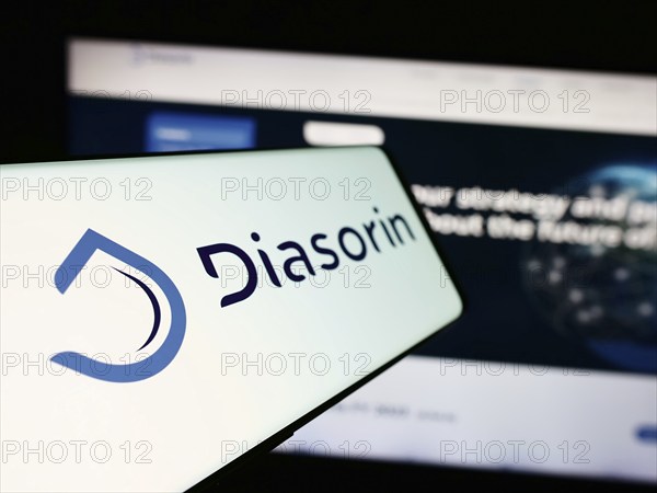 Stuttgart, Germany, 06-01-2024: Mobile phone with logo of Italian biotechnology company DiaSorin SpA in front of business website. Focus on left of phone display, Europe