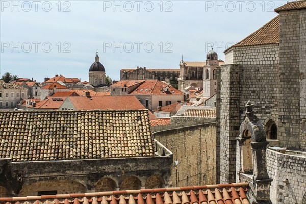 Cityscape of Dubrovnik and cupola of the cathedral, seen from the city wall, Croatia, Europe